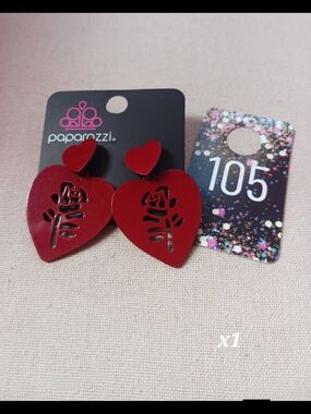 paparazzi Red Heart Earrings with Rose Cutout